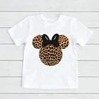 Футболки с головой Минни Маус и леопардовым принтом, детский летний стильный Топ, рубашка для маленьких девочек и мальчиков, Детская футболка Диснея