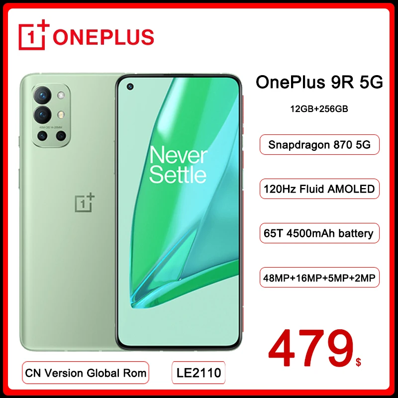 

Global Rom OnePlus 9R 9 R 5G Smartphone 12GB 256GB Snapdragon 870 Mobil Phone 120Hz AMOLED Display 65W Warp Support OTA and NFC