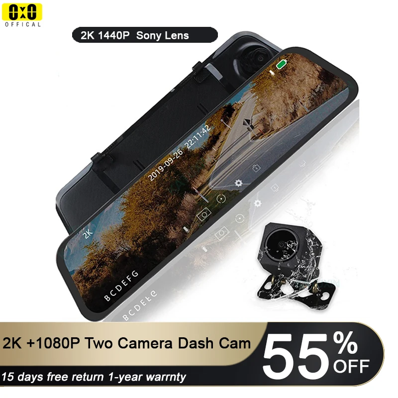 

Rearview Mirror Cam Car Dvr Mirror Video Recorder Dash Cam 12 Inch Touch Screen 2K Mirror Black Box Dual Camera Vision