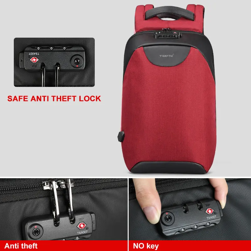 Tigernu Женщины Анти Вор TSA Lock женский Рюкзак для ноутбука USB зарядка Школьная Сумка для Девочек-Подростков Женские Рюкзаки