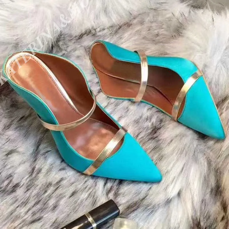 

Туфли женские на тонком высоком каблуке, лоферы с ремешком на пятке, натуральная кожа, узкие ремешки, заостренный носок, сланцы