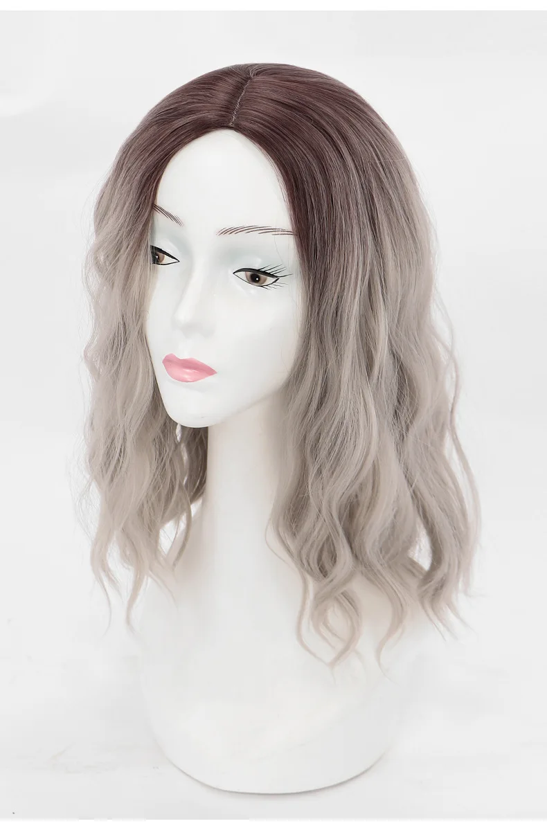 

Short Wavy Wigs for African Synthetic Middle Part Bob Wig Ombre Green Ginger Medium Length American Cosplay Lolita Fake Hair Wig