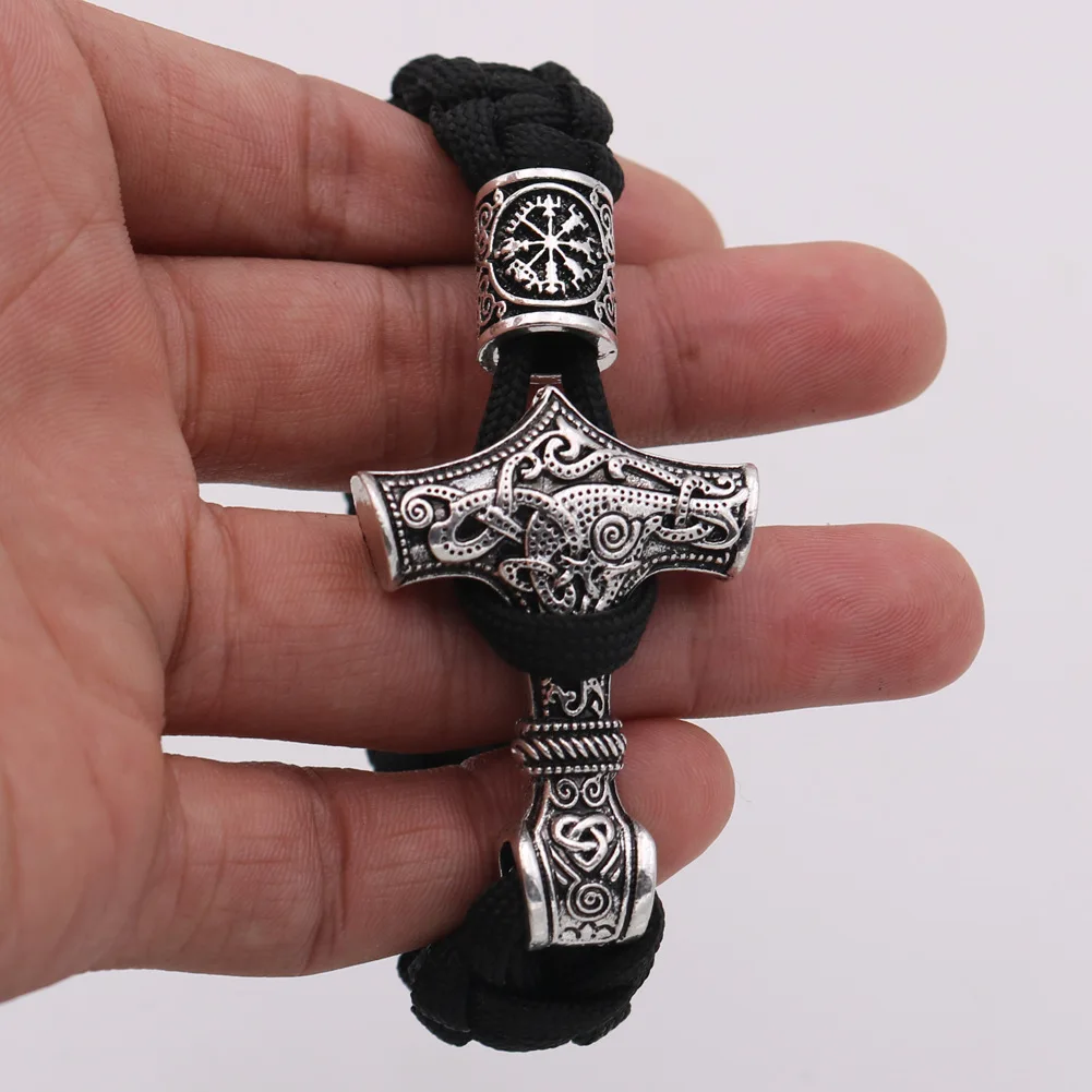 

Norse Viking Men Bracelets Thor Mjolnir Hammer Paracord Amulet Runes Beads Hand Made Rope Bangles Gift jewelry wholesale