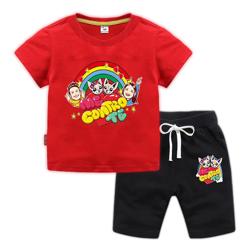 Детский хлопковый комплект одежды для девочек футболка с мультяшным принтом я