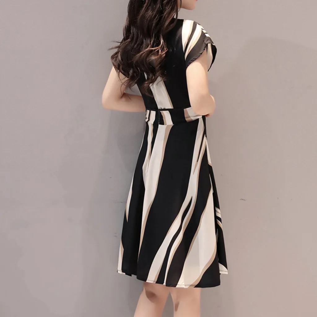 Женские платья в полоску с круглым вырезом и рукавом летучая мышь летнее платье повседневное офисное мини