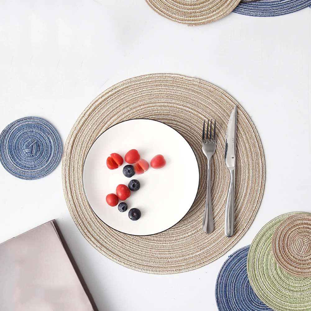 Набор круглых плетеных салфеток 6 моющихся подставок для кухонного стола горячих