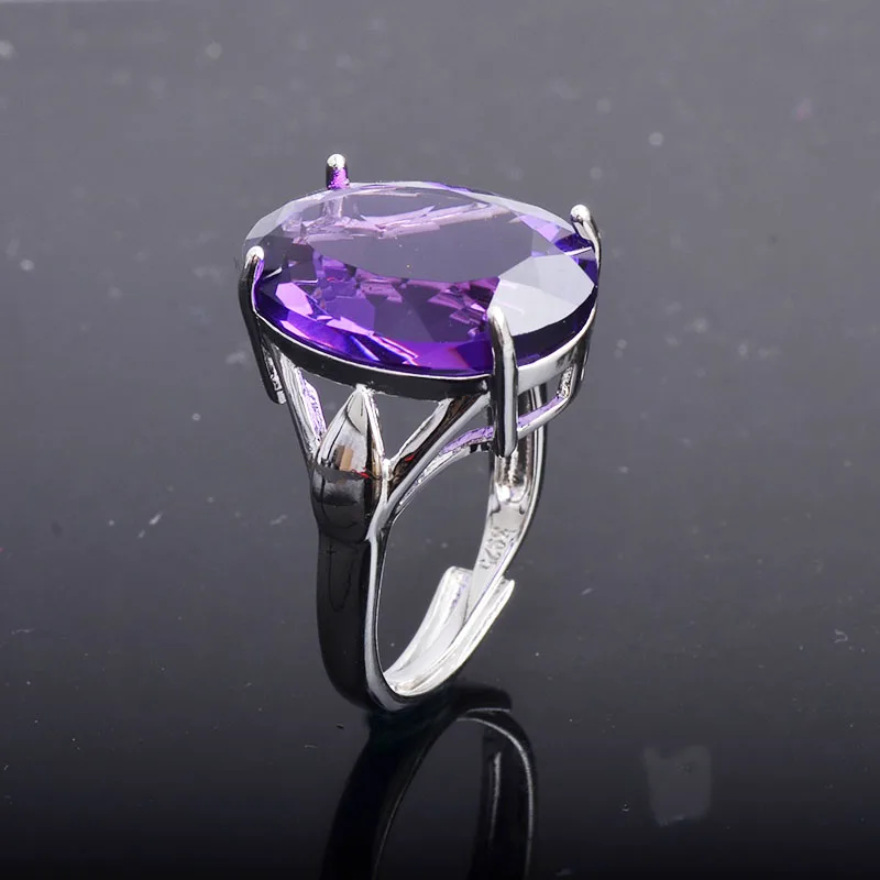 CSJ Настоящее регулируемое кольцо с аметистом большого размера Стерлинговое