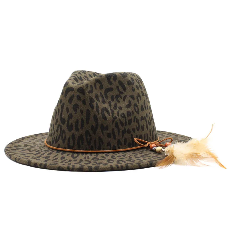 

Pragmapism New feather Fedoras big brim men hat women leopard woolen jazz hat British style top hat hats for women Cattle caps
