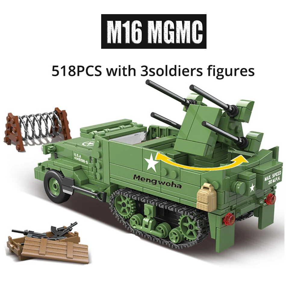 518 шт. WW2 военные M16 MGMC полутрек строительные блоки для автомобилей американские с