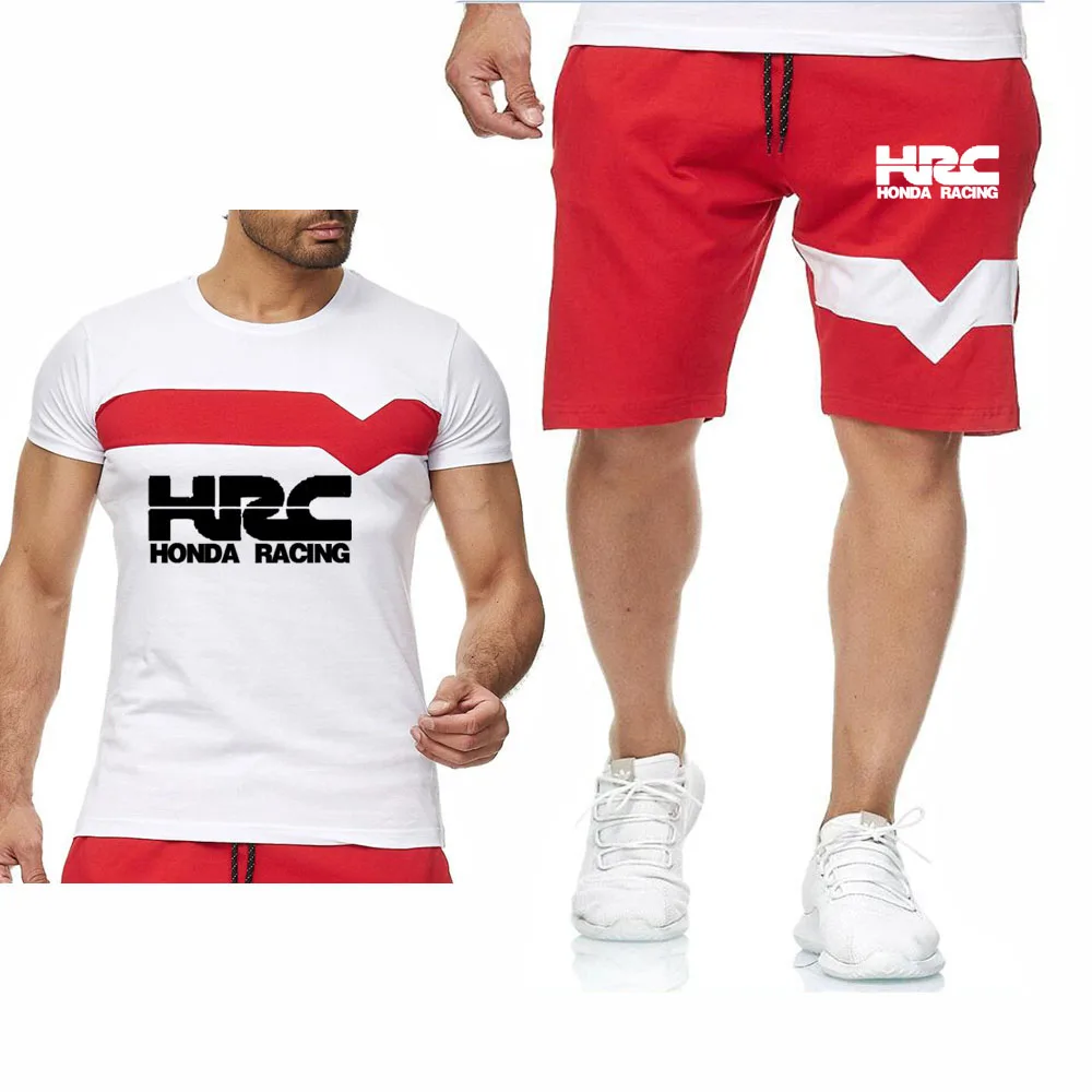 

Mens Short Sets HRC race motorcycle Summer Sport Suit Men's Sets T-Shirts shorts Two Pieces Sets Casual O-Neck Sportswear Men 66