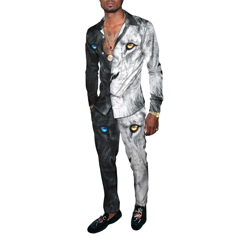 2021 Spring and Autumn New Trend Men's Animal 3D Digital Printing Men's Fashion Casual Long-sleeved Shirt Suit