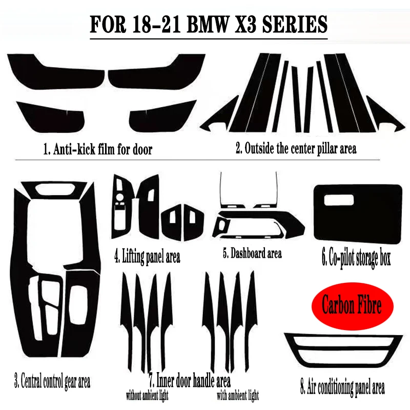 

33 PCS For New 2018-2021 BMW x3 interior modification carbon fiber film sticker Decoratie Cover Sticker Auto parts
