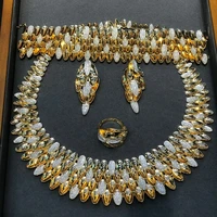 missvikki handmade new luxury flexible feather jewelry set earrings necklace bangle ring 4 pcs women wedding jewelry 2021 hot