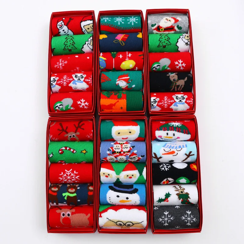 

5 Pairs Men/Women Cotton Cartoon Christmas Socks Cute Santa Claus Elk Snow Funny Sock Happy Winter New Year Socks Christmas Gift