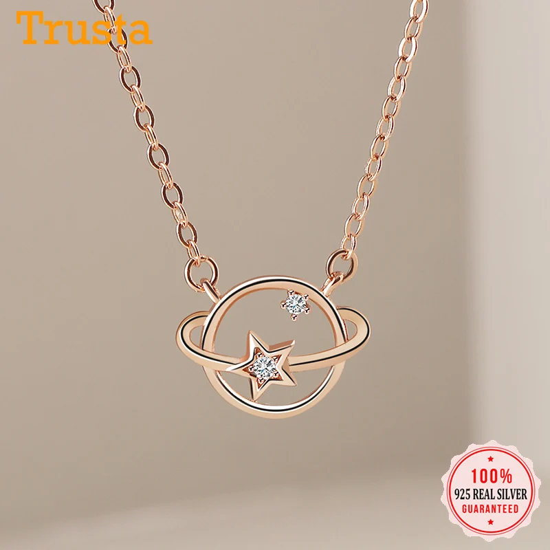 Trustdavis Настоящее серебро 925 пробы Вселенная планета CZ кулон короткое ожерелье до