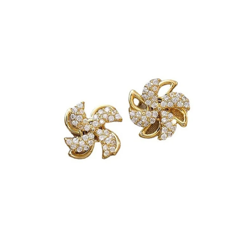 

2021 New Creativity Will Turn The Windmill Golden Zircon Earrings Korean Fashion Jewelry Girl's Unusual Accessories for Woman