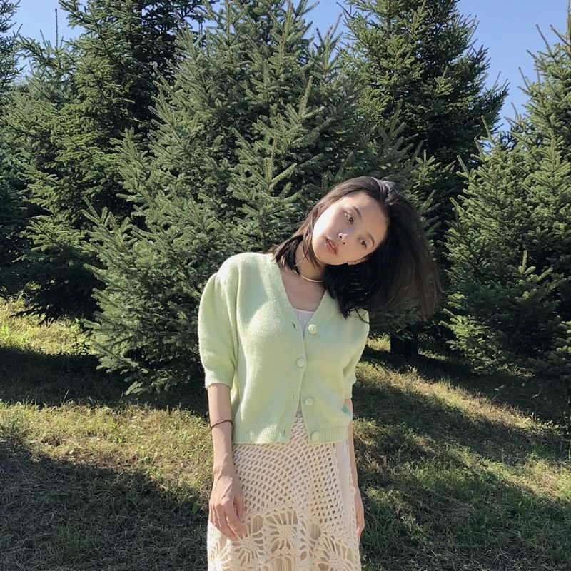 Укороченный кардиган в Корейском стиле осенние свитера корейский укороченный