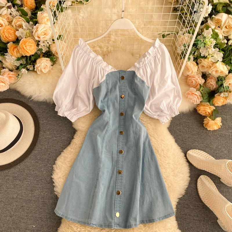 Французский стиль летние женские повседневные джинсовые трапециевидные