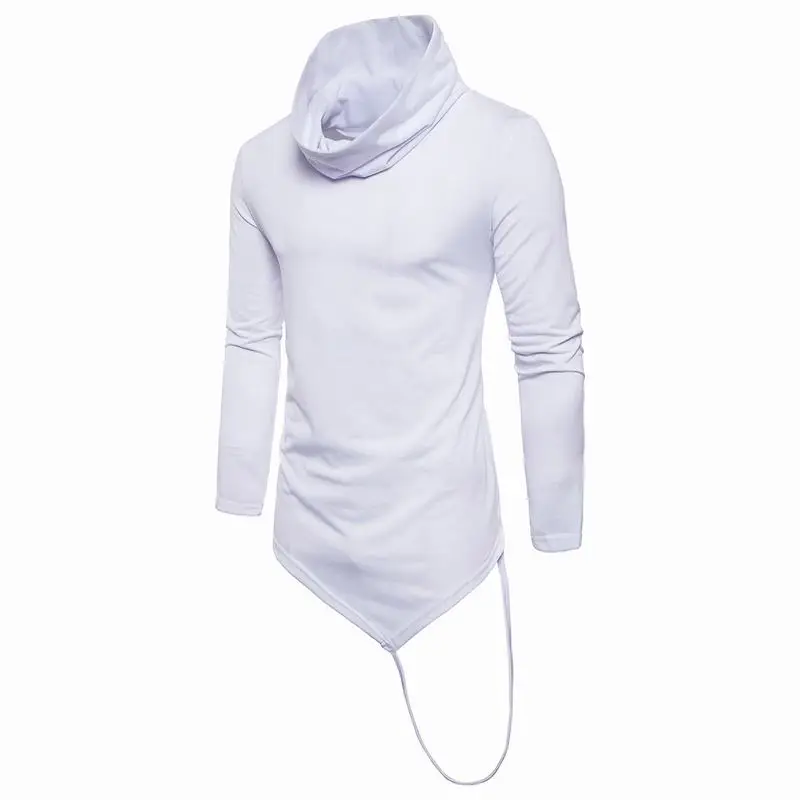 Новое поступление Мужская футболка с воротником Хомутом длинная Асимметричная