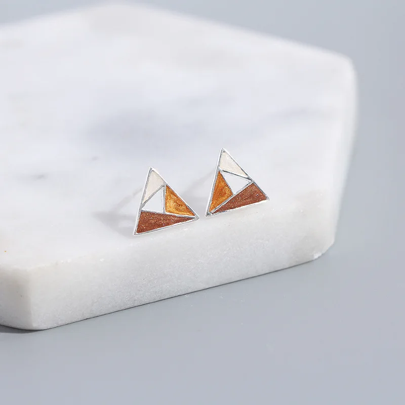 Triangle Round Shape 100% Real 925 Sterling Silver Stud Earrings for Womens Korean Party Earings Christmas Gift Jewelry | Украшения и