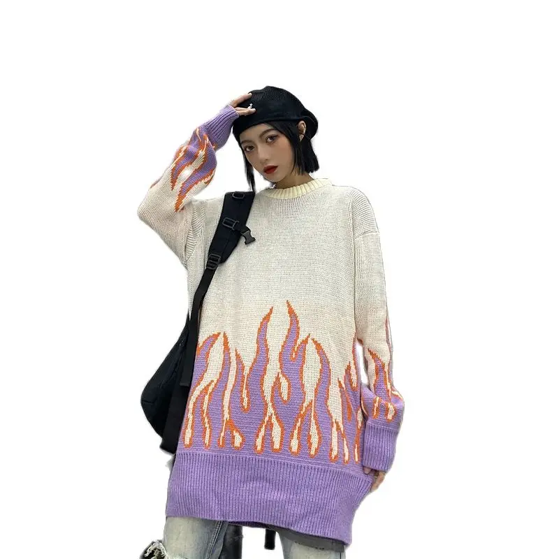 

Harajuku Gothic Style Flame Red Sweater Women Y2k Clothes Winter Oversized Loose Knitted Sweaters Female Pullover Fashion Tops