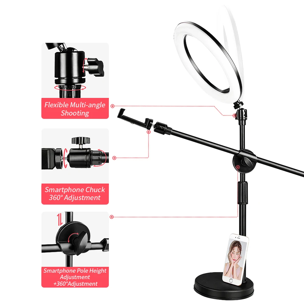 33cm26cm16cm selfie led ring light with adjustable desk phone shooting bracket stand photography ringlight for vk youtube free global shipping