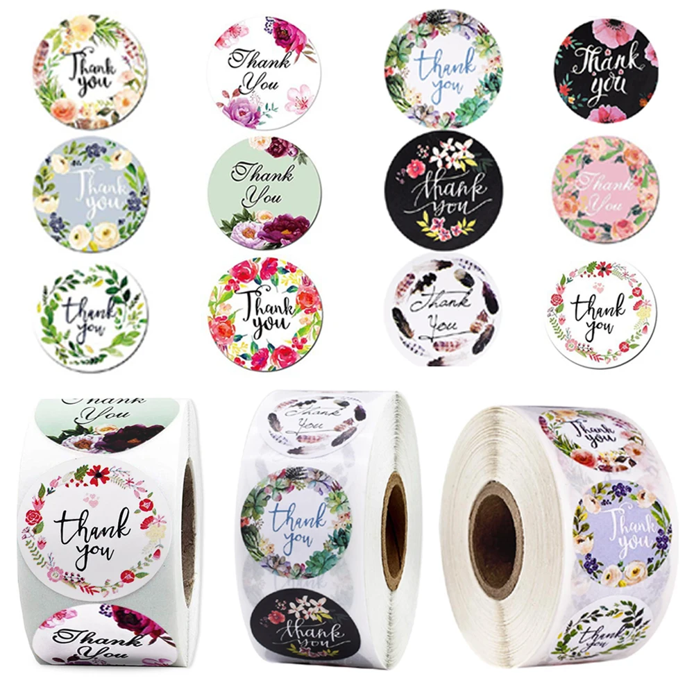 

500Pcs/roll 12design Floral Thank You Sticker for seal label scrapbooking christmas sticke decoration sticker Stationery Sticker
