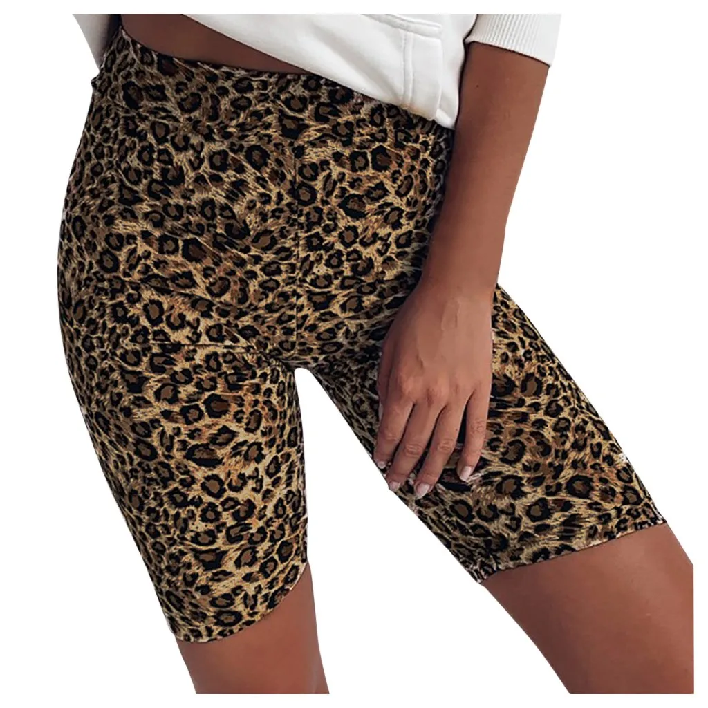 

Leopard Print Fitness Shorts Women's Fashion Knee Length Strethcy Leggings Tight Sports Yoga Short Pants Штаны для йоги A50