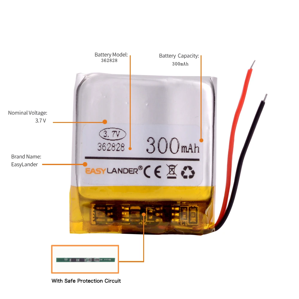 Литий-ионные аккумуляторы 362828 300 мАч MP3 DIY подарок/игрушка Bluetooth голосовая запись камера видеорегистратор