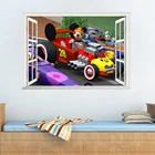 Мультипликационный Микки гоночный автомобиль 3D эффект окна наклейки на стену для домашнего декора гостиной детской комнаты Настенные наклейки ПВХ росписи художественный плакат