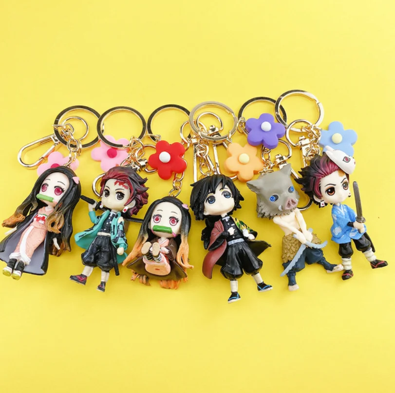 2021 брелок для ключей с истребителем демонов Аниме Фигурка Tanjirou Nezuko Zenitsu Inosuke Kawaii