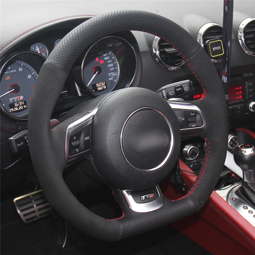 Black Suede Genuine Leather Car Steering Wheel Cover for Audi R8 2008-2010 TT 2008-2015 TTS 2009-2015 RS 2012-2013 | Автомобили и