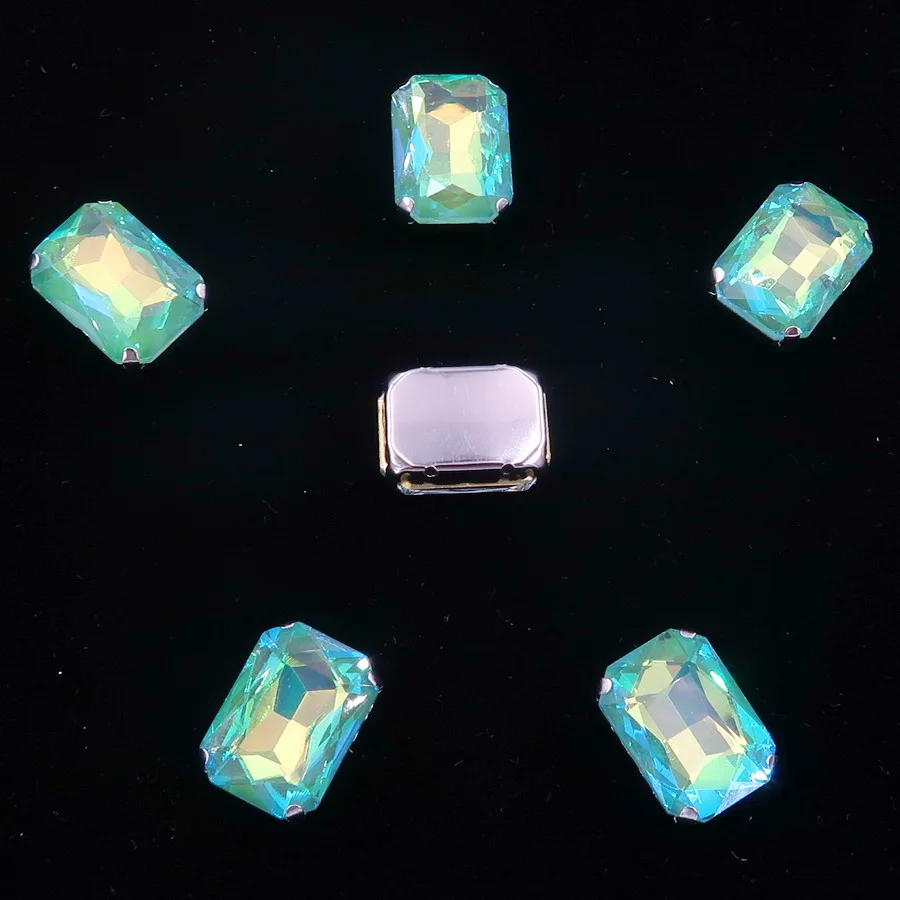 A13 Emerald AB Серебряный металлический коготь 20 шт/п Радужный и Желейный AB стеклянный кристалл 13*18 мм прямоугольная форма пришитые Стразы бусины ручной работы diy отделка - Цвет: A13 Emerald AB
