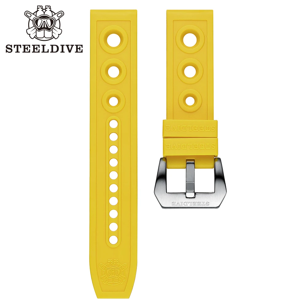 STEELDIVE SD2201 Men's Diving Watch Official Strap 20MM/22MM Orange/Black/Green /Blue/Red/Yellow Width Classic Rubber Strap