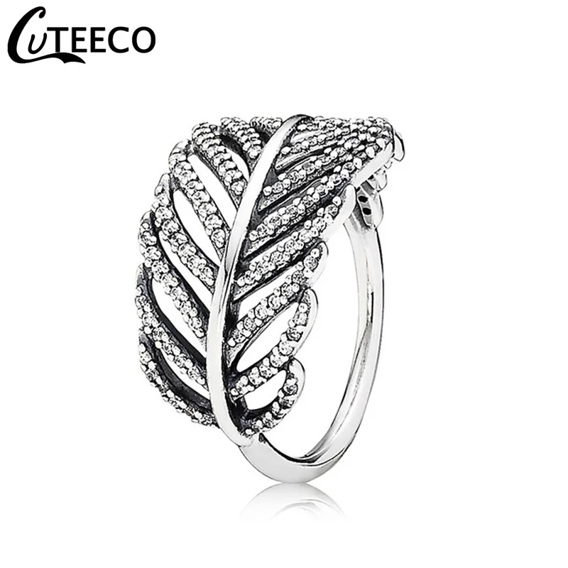 CUTEECO, новинка, фианит, кольца на палец для женщин, модные, серебряный цвет, листья, подходят к бренду, кольца для свадьбы, помолвки, ювелирные изделия