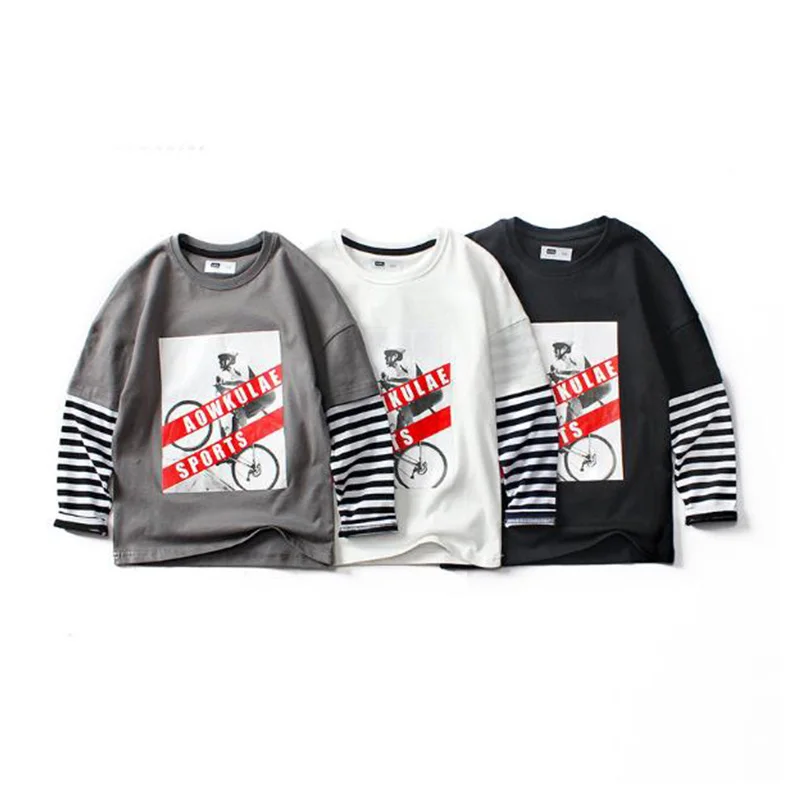 Boys t Shirts 2020 New Style Kids Poleras Print Long Sleeve Cotton Fake Two Piece Soft Knitting Bing Girls Tops |