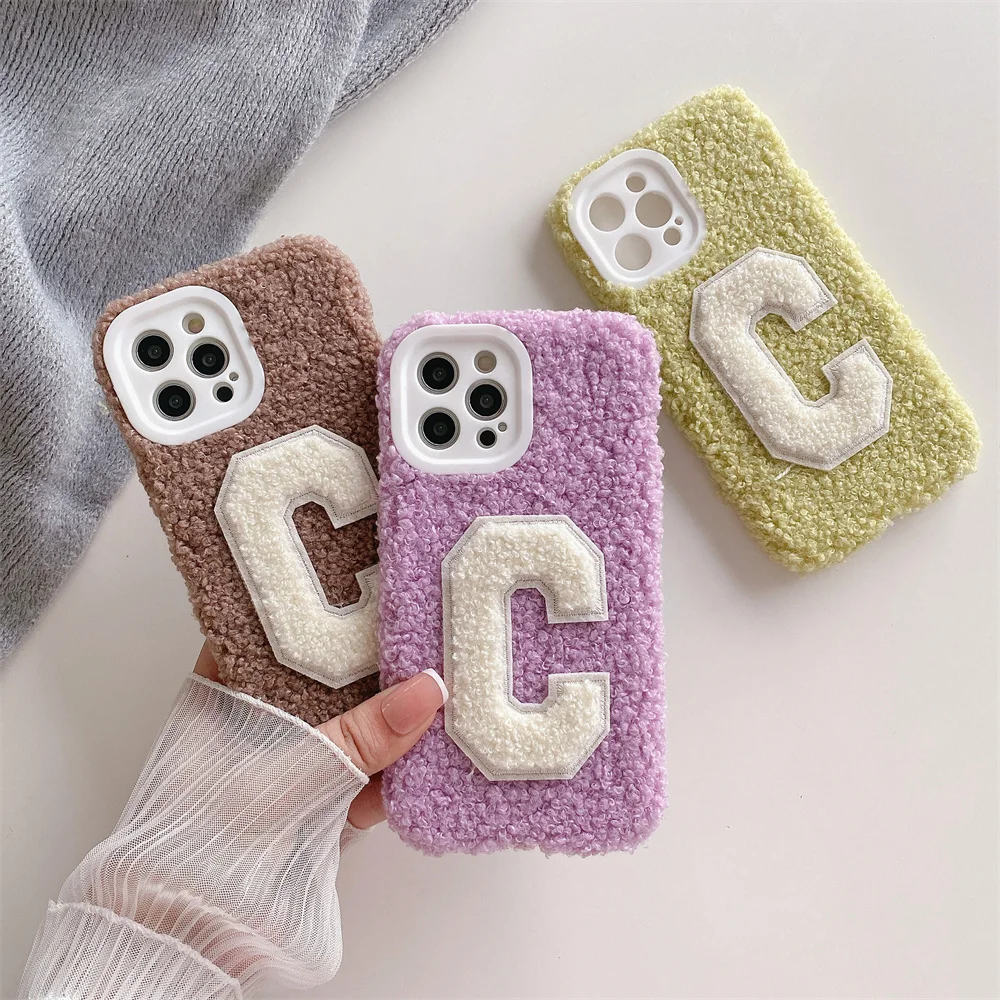 

Korean style suitable for iPhone13 12 cute 11ProMax mobile phone case XR Apple X shy Xs Plush c letter Anti-fall case