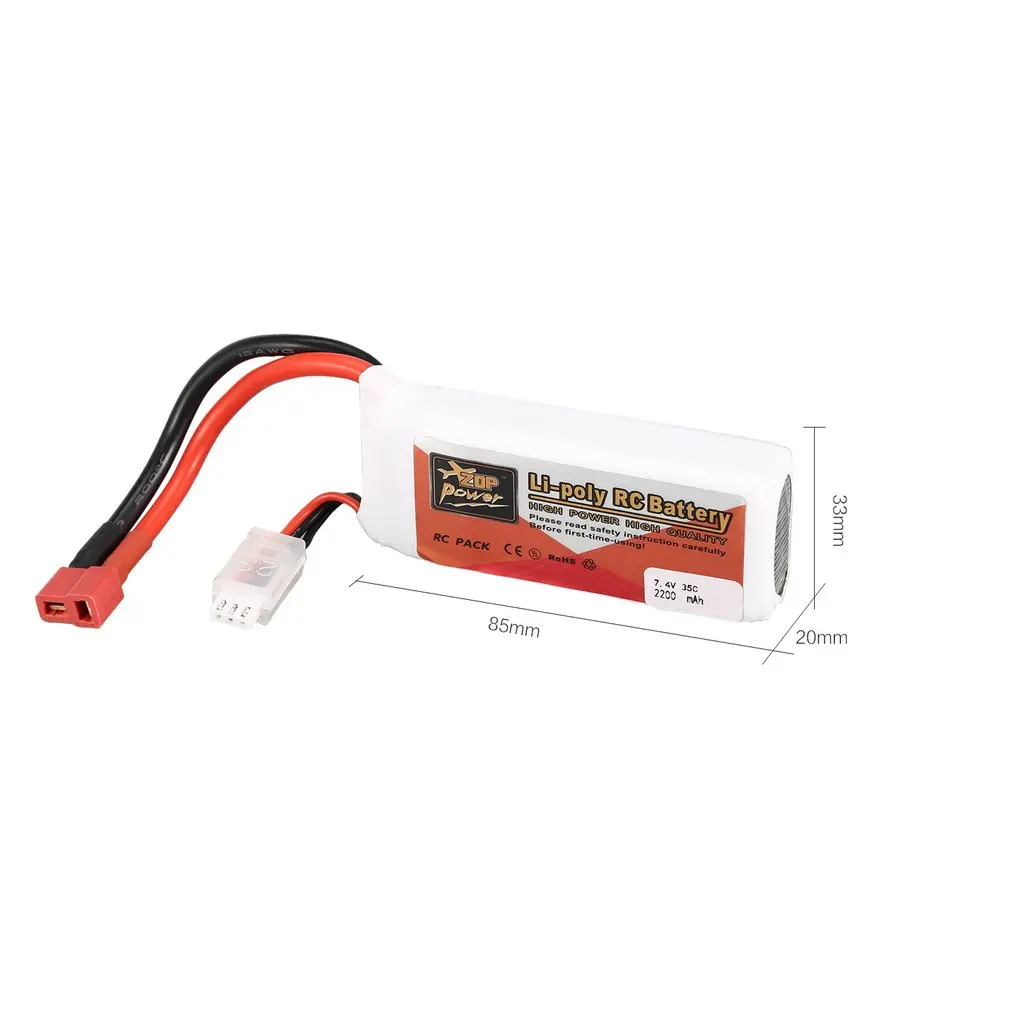 Перезаряжаемая литий полимерная батарея ZOP Power 7 4 В 2200 мАч 35C 2S 2S1P T Plug для
