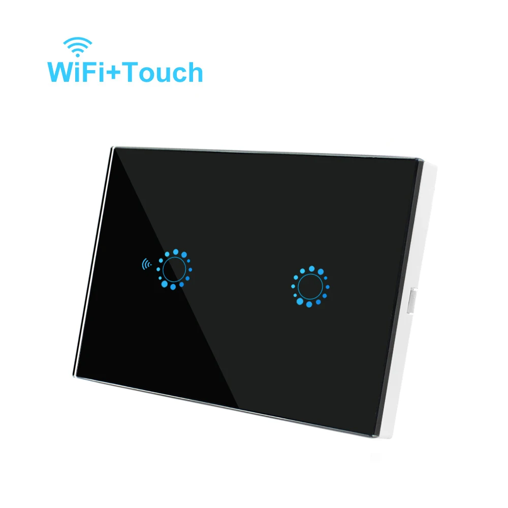 Black 2 gang Энергосберегающее приложение Wi-Fi пульт дистанционного управления/сенсорный переключатель стандарт США 90-250 В AC интеллектуальная синхронизация работа с Alexa Google Home переключатель управления - Цвет: Black 2 gang
