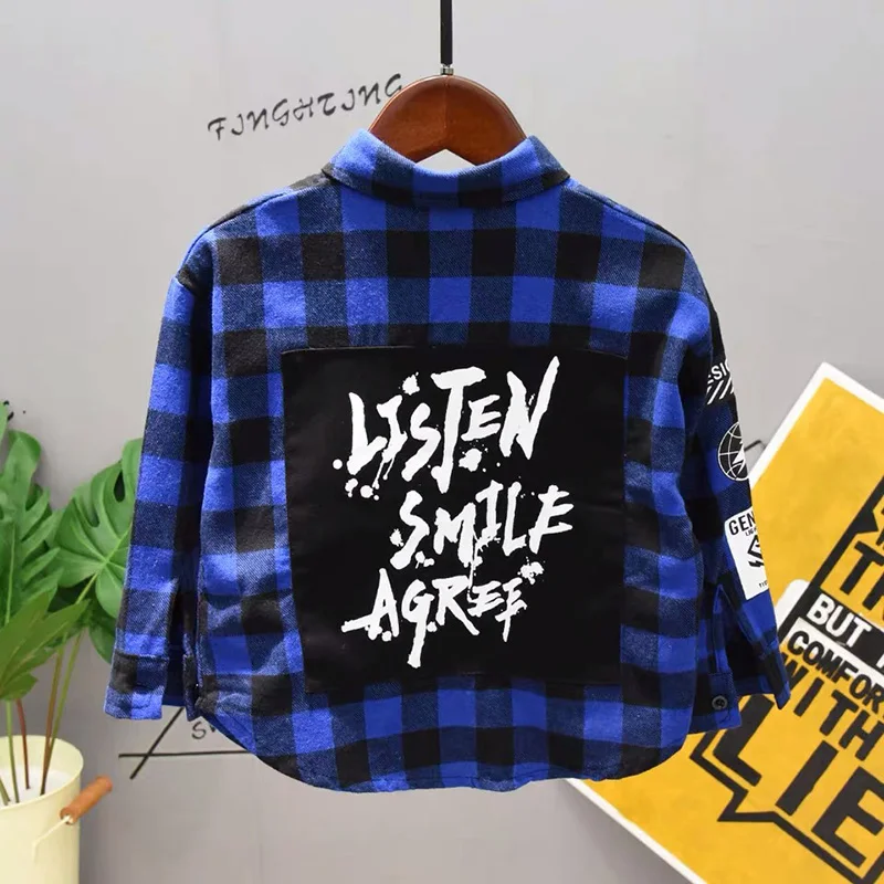 Рубашка для мальчиков на весну осень детская блузка топы малышей Базовая рубашка