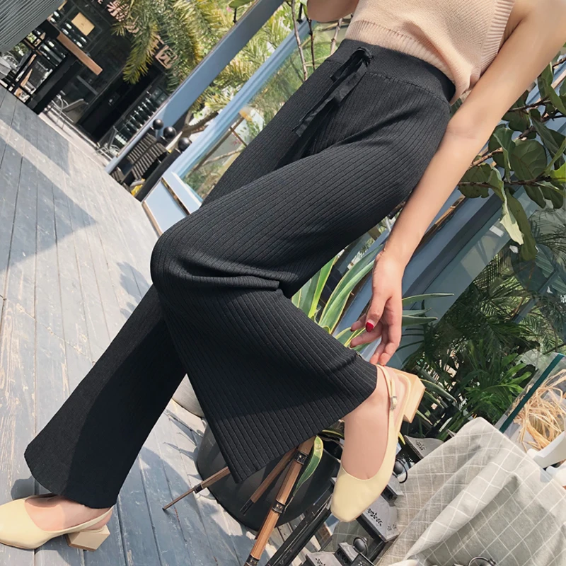 YAMDI женские широкие брюки корейские с высокой талией штаны со шнуровкой свитер