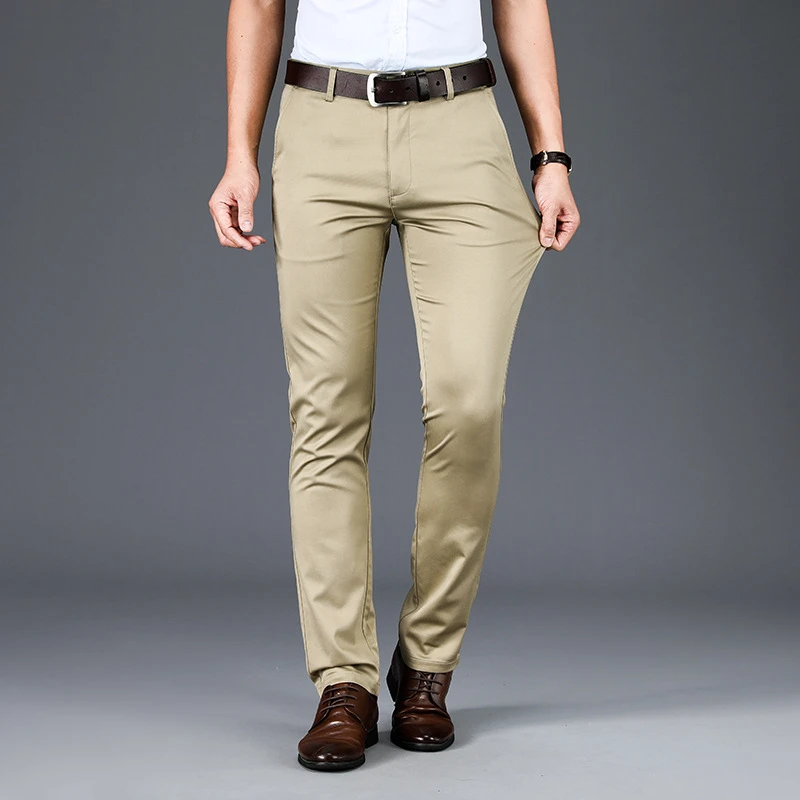 Мужские тонкие деловые брюки повседневные длинные эластичные прямые большие