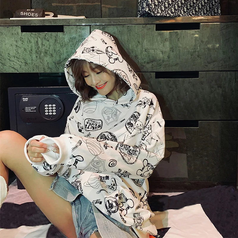 2019 осенние толстовки с капюшоном рисунком из мультфильма Модный пуловер для