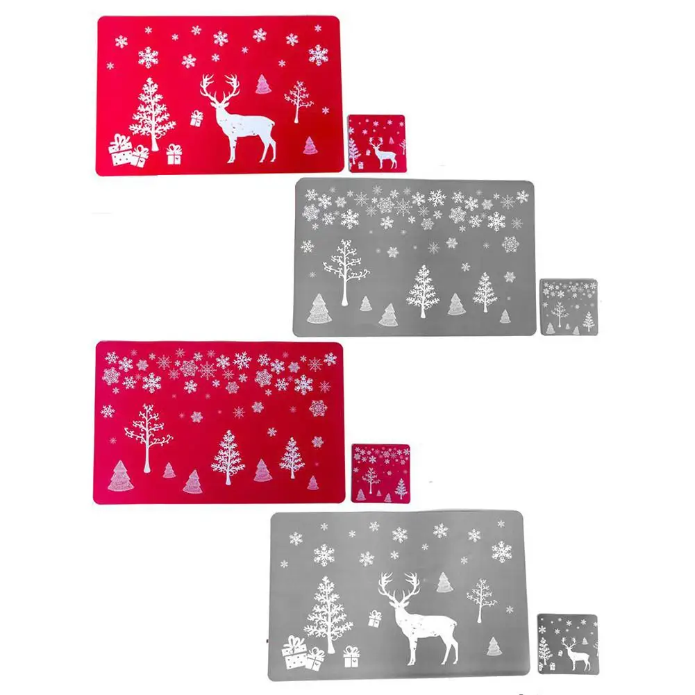 Набор рождественских ковриков для стола из ПВХ 12 шт. подставки с принтом