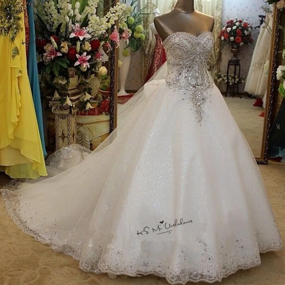 Арабское Настоящее роскошное свадебное платье кристаллы Robe de Mariage длинный шлейф невесты платья Лук Bling размера плюс Trouwjurk