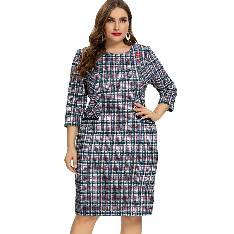 2020 Summer womens Plus Size Plaid Dress fashion Ladies elegant Club dresses |