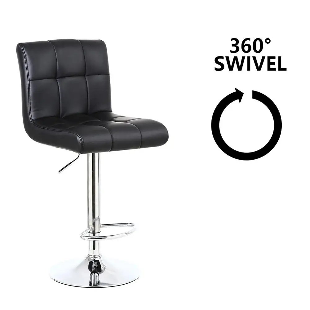 KKTONER Square Bar Stool PU Leather with Footrest Height Adjustable Swivel Chair Kitchen Pub stools Back Rest (BLACK) | Мебель