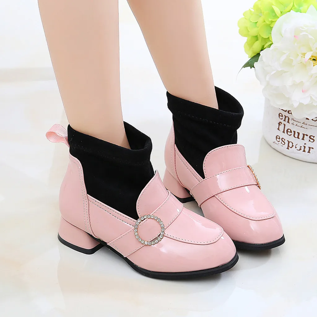 Розовые ботинки на низком каблуке для девочек зимняя обувь-носки малышей