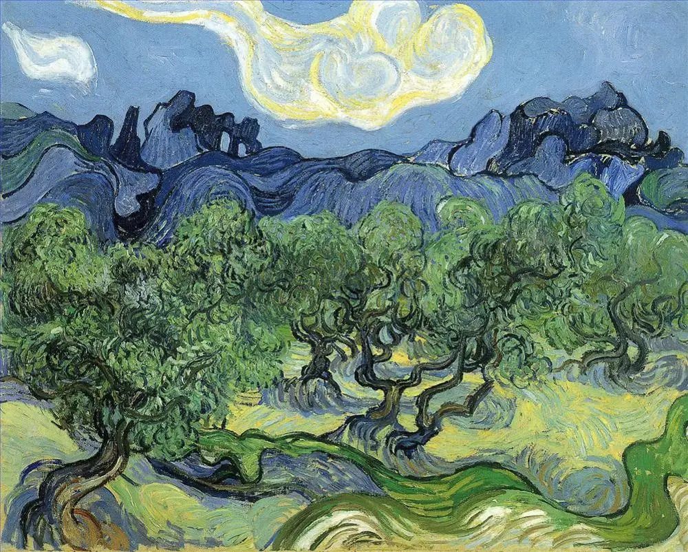 12 Handmade Art Paintings by Teachers - Alpilles with Olive Trees in Foreground Vincent van Gogh landscape Oil on Canvas | Дом и сад