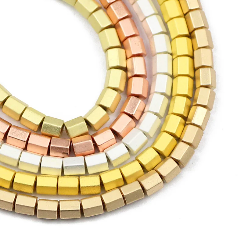 JHNBY матовые розовое золото Серебристые 4x4 мм шестигранные гематитовые